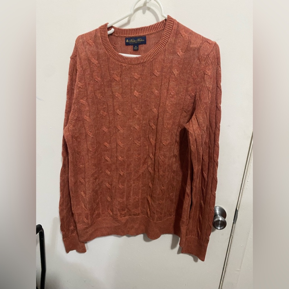 Brooks Brothers 100% Linen Men’s Cable Crewneck Sweater in Rust